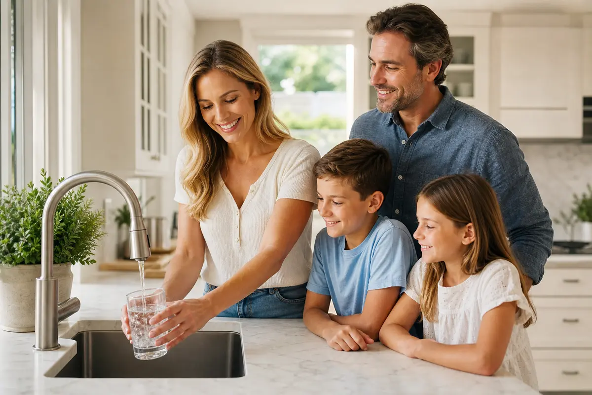 Happy family enjoying clean filtered water